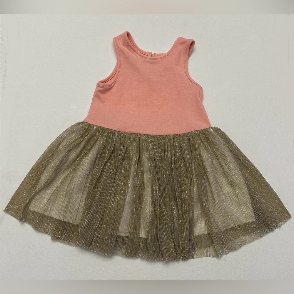 Pastourelle girl’s dress with a solid top, shimmering tulle skirt. Size 18M.